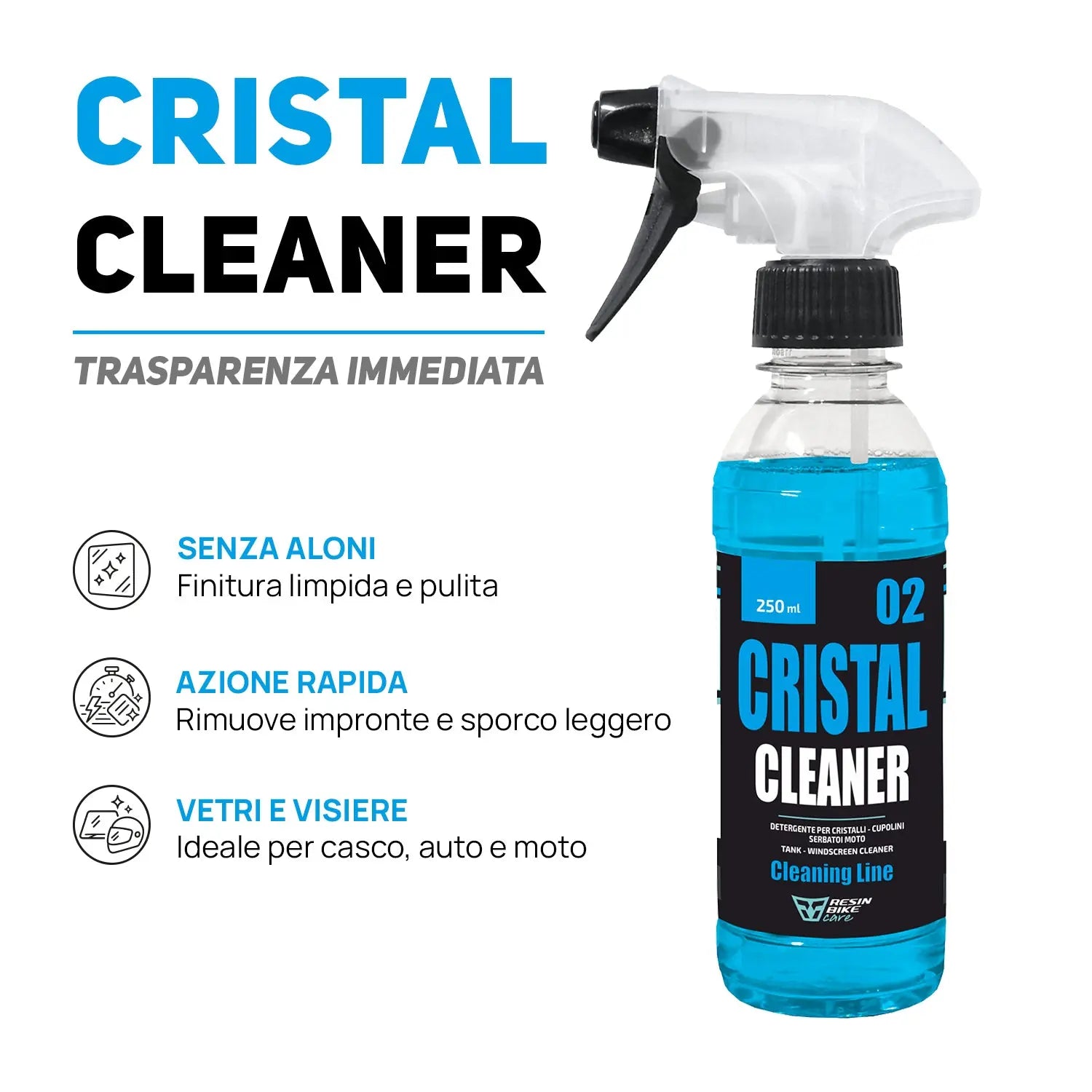 ResinBikeCare Cristal Cleaner - Detergente Vetri, Cupolini e Serbatoi Senza Aloni - Resin Bike Care