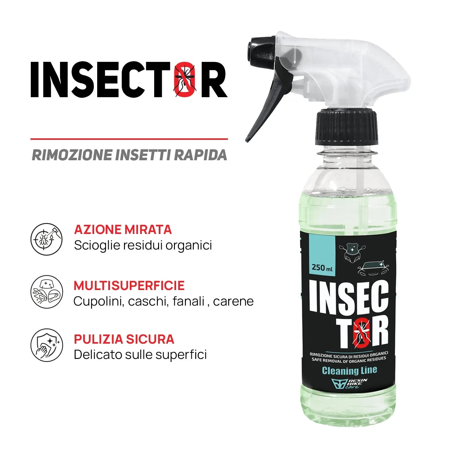 ResinBikeCare Insector - Rimuovi Moscerini Spray per Moto, Auto, Caschi e Visiere - Resin Bike Care