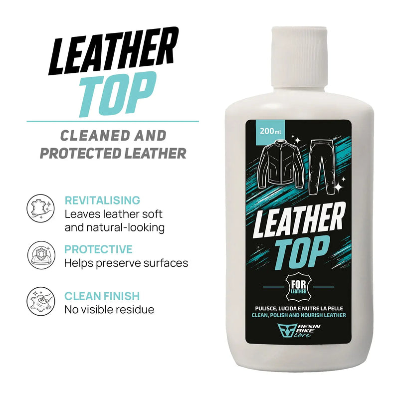 ResinBikeCare Leather Top - Detergente Nutriente per Pelle, Giacche, Tute e Stivali Moto - Resin Bike Care