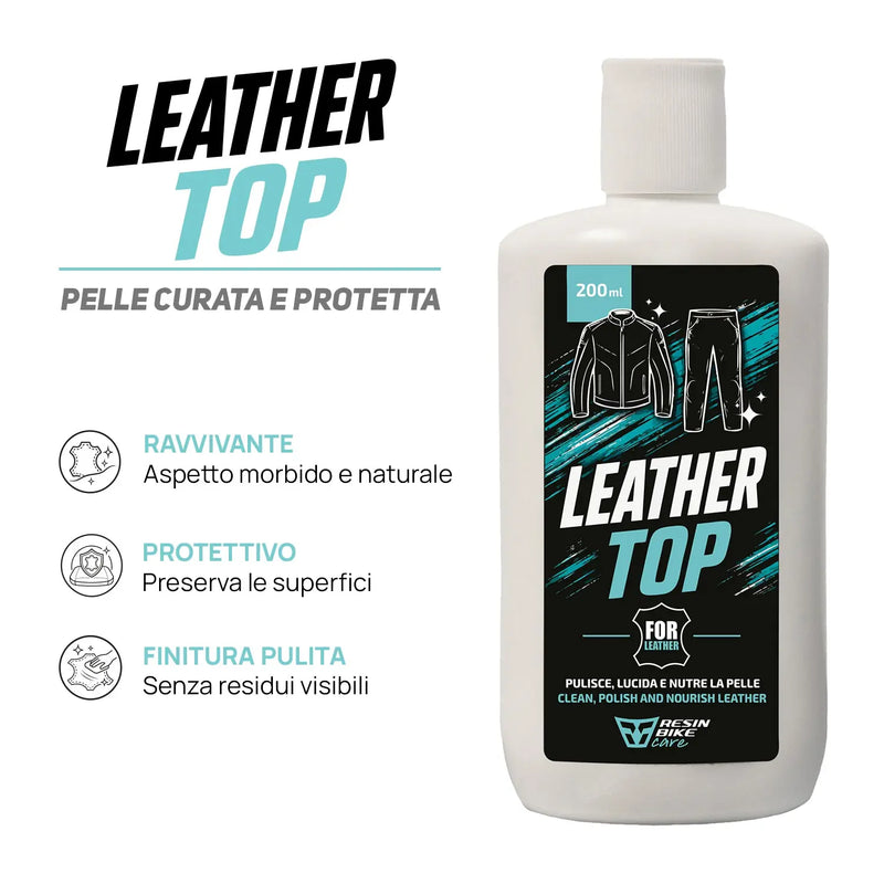 ResinBikeCare Leather Top - Detergente Nutriente per Pelle, Giacche, Tute e Stivali Moto - Resin Bike Care