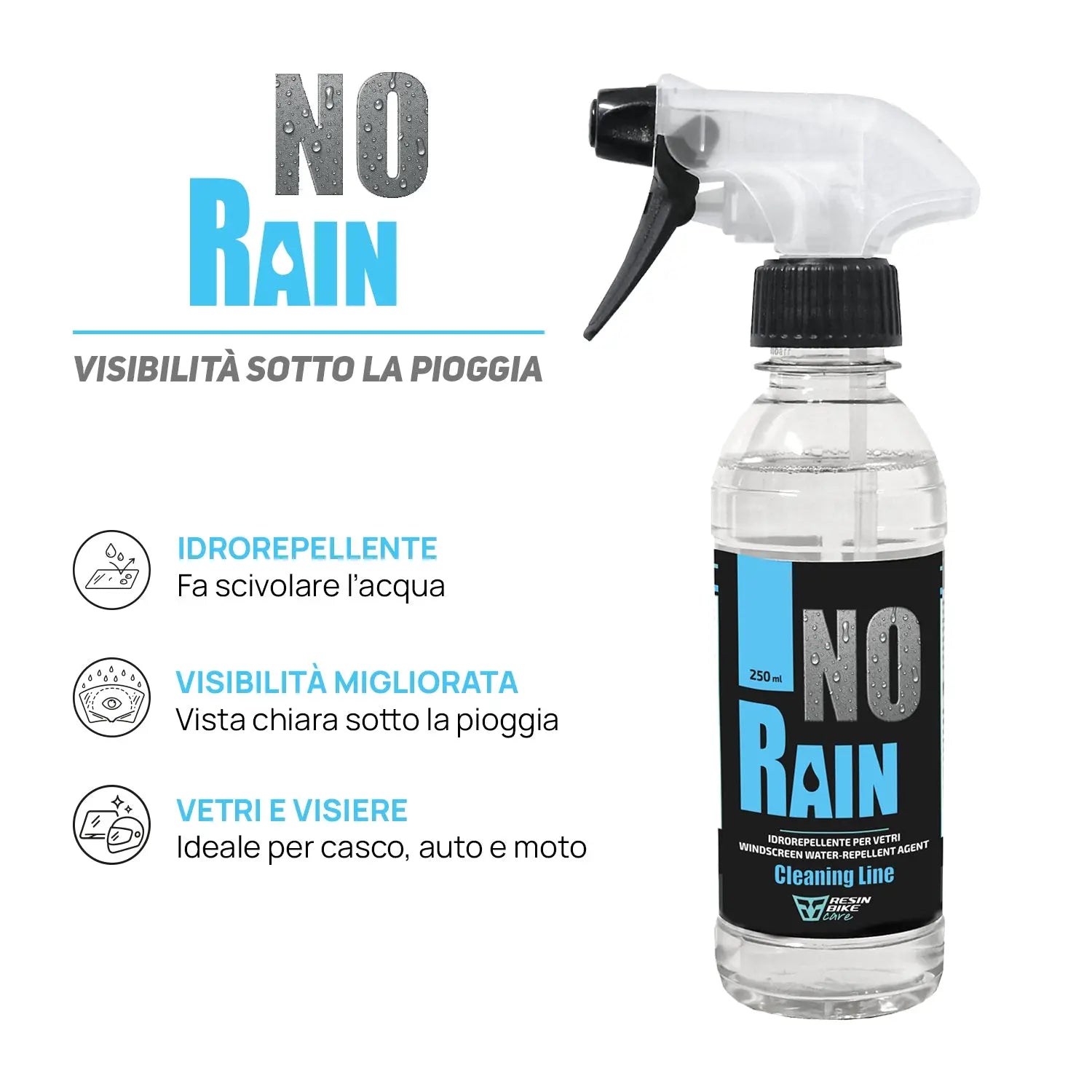 ResinBikeCare No Rain - Trattamento Idrorepellente per Vetri, Visiere e Parabrezza - Resin Bike Care