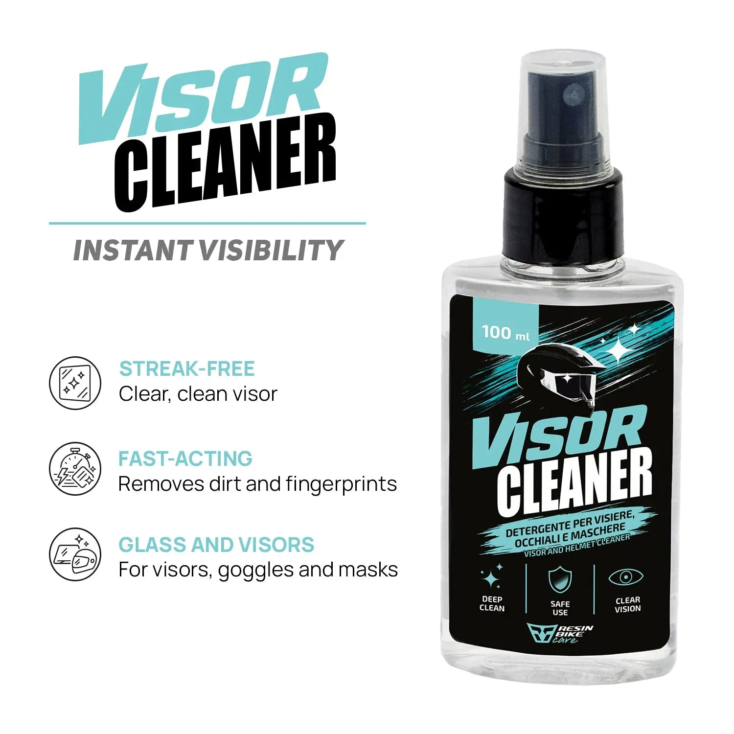 ResinBikeCare Visor Cleaner - Spray Detergente per Visiere, Caschi e Occhiali - Resin Bike Care