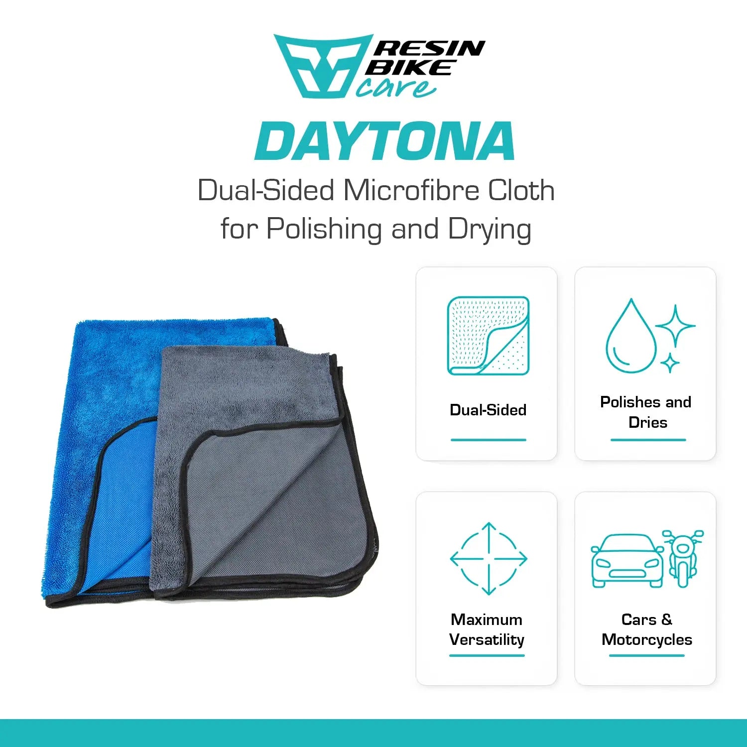 ResinBikeCare Daytona - Panno Microfibra a Doppia Faccia per Lucidatura e Asciugatura - Resin Bike Care