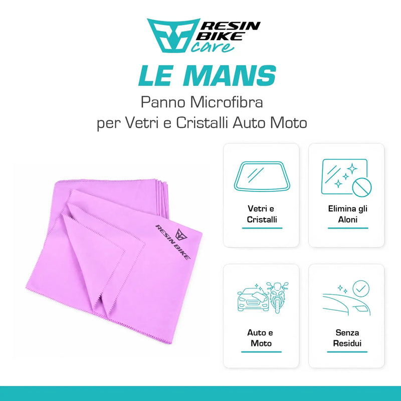ResinBikeCare Le Mans - Panno Microfibra per Vetri e Cristalli Auto Moto - Resin Bike Care