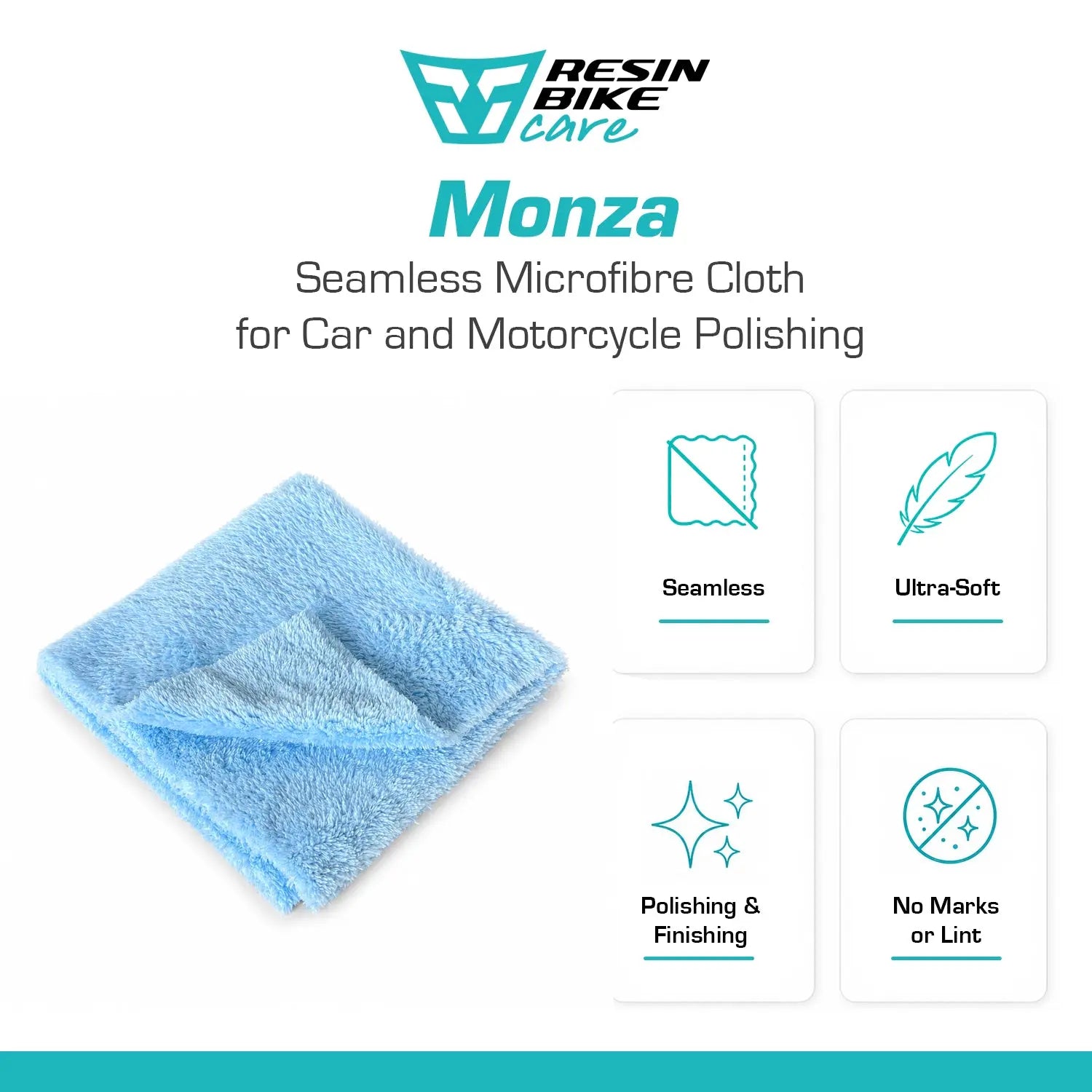 ResinBikeCare Monza - Panno Microfibra Senza Cuciture per Lucidatura Auto e Moto - Resin Bike Care