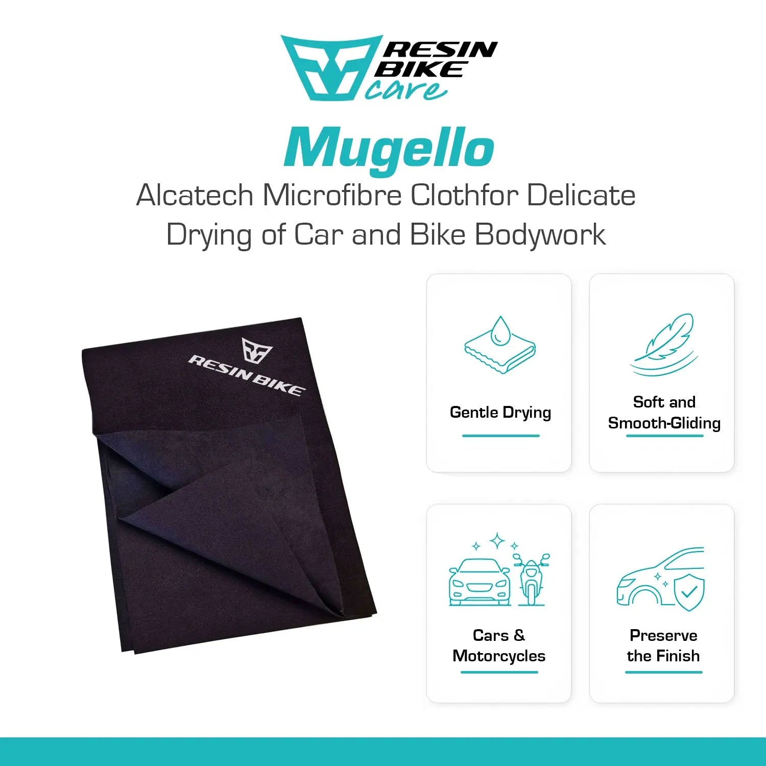 ResinBikeCare Mugello - Panno Microfibra Alcatech per Asciugatura Delicata della Carrozzeria - Resin Bike Care