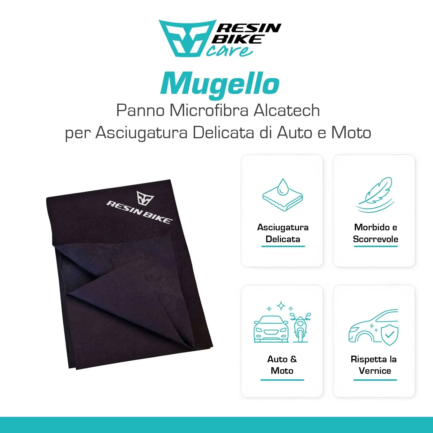 ResinBikeCare Mugello - Panno Microfibra Alcatech per Asciugatura Delicata della Carrozzeria - Resin Bike Care