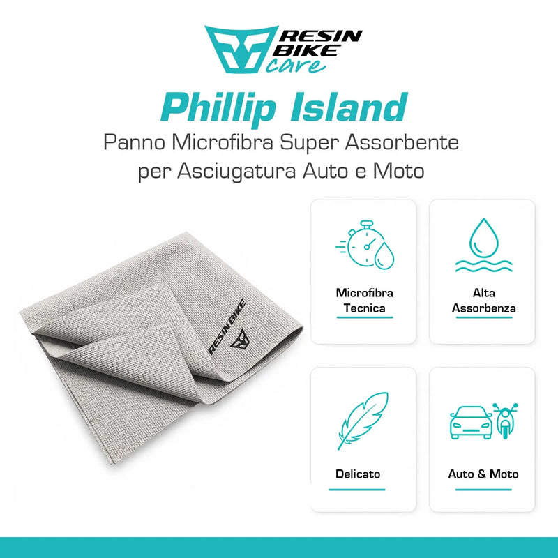 ResinBikeCare Phillip Island - Panno Microfibra Super Assorbente per Asciugatura Auto e Moto - Resin Bike Care