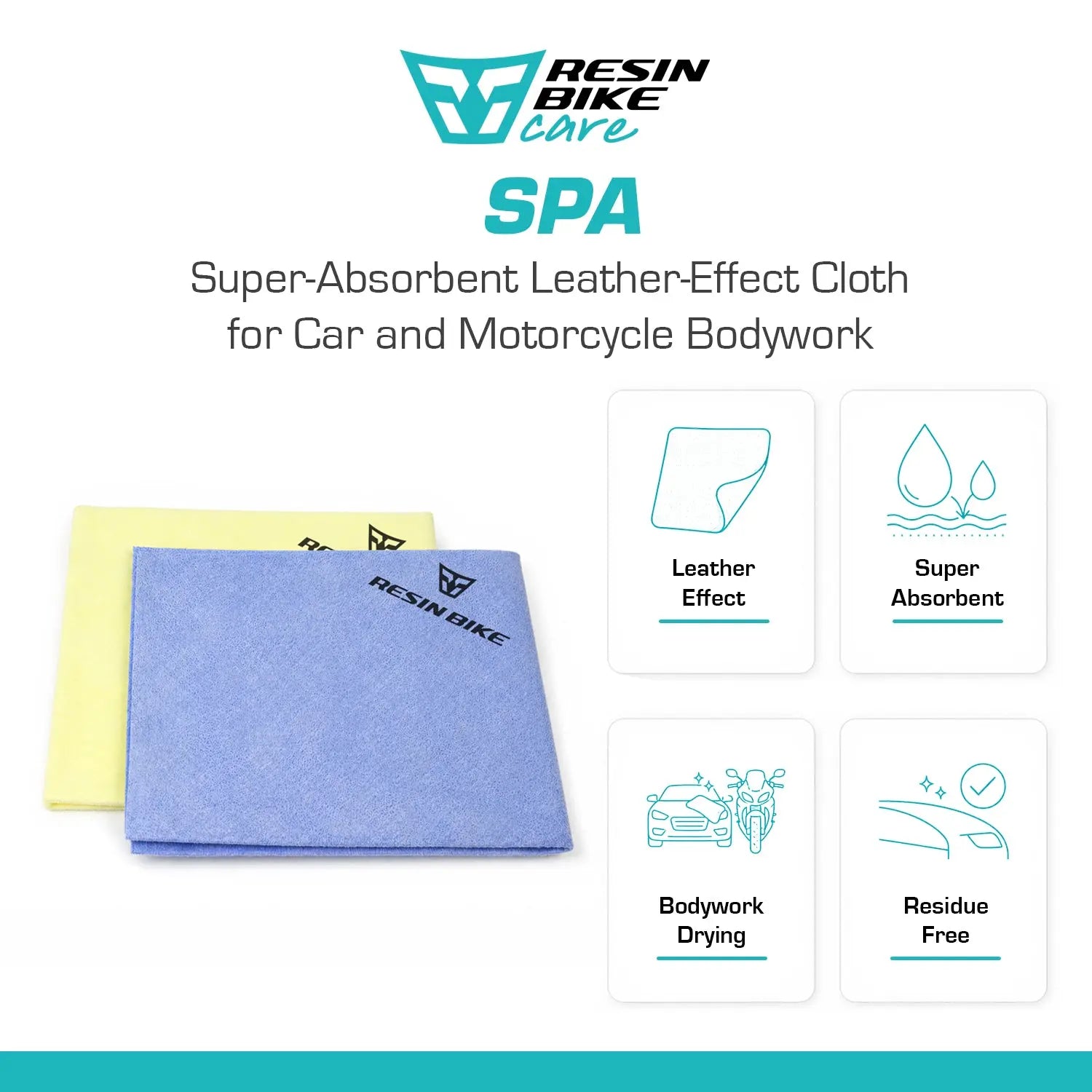 ResinBikeCare Spa - Panno Effetto Pelle Super Assorbente per Carrozzeria di Auto e Moto - Resin Bike Care