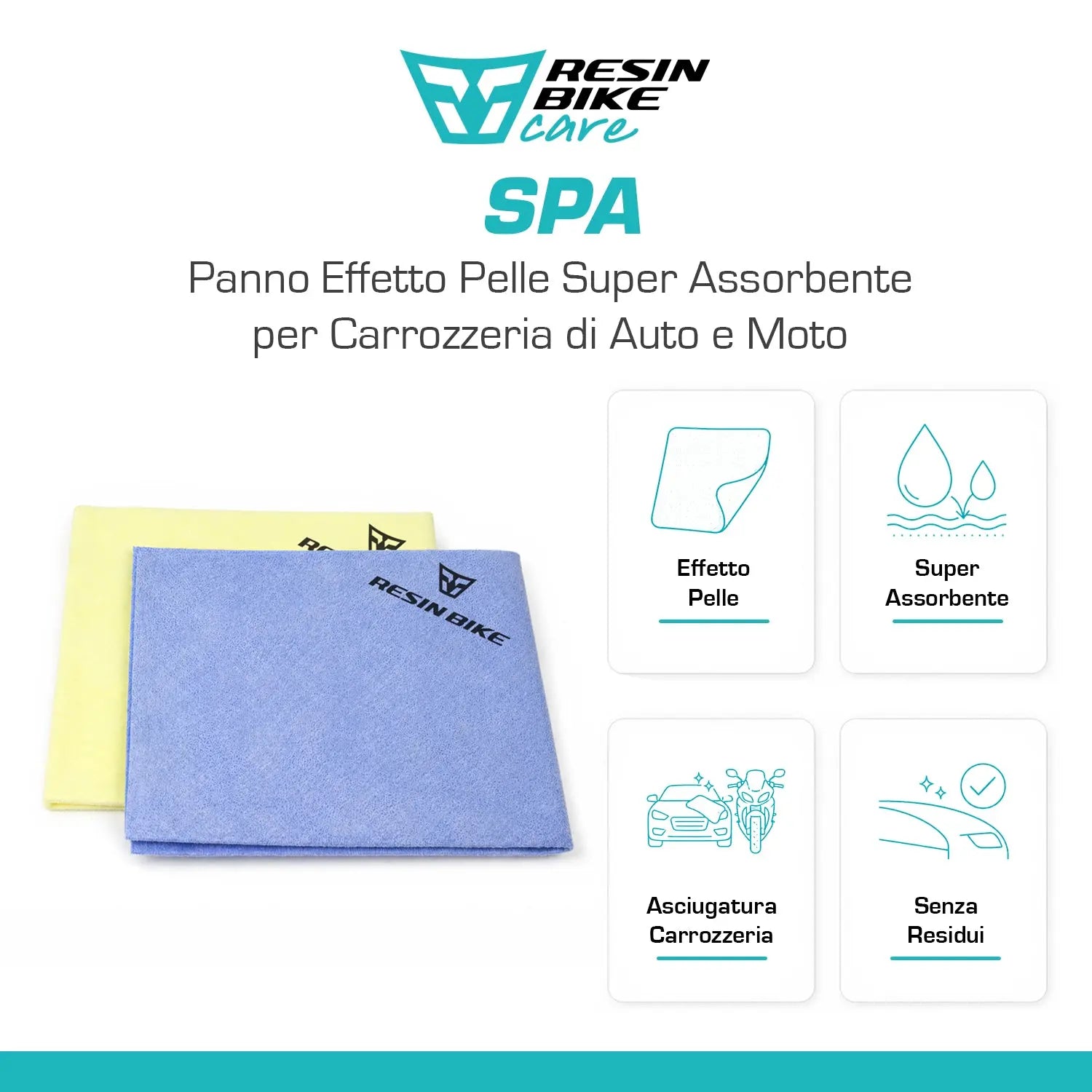 ResinBikeCare Spa - Panno Effetto Pelle Super Assorbente per Carrozzeria di Auto e Moto - Resin Bike Care